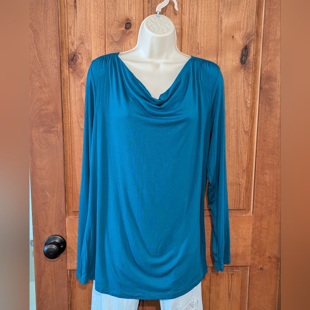 Apt. 9‎ Teal Long Sleeve Drape Neck Women's Top